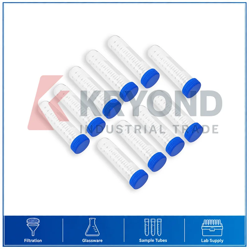 50pcs Self Standing Test Tube Plastic Screw Cap Laboratory Sample Storage Graduated Container Research Use Consumable Clear Rack
