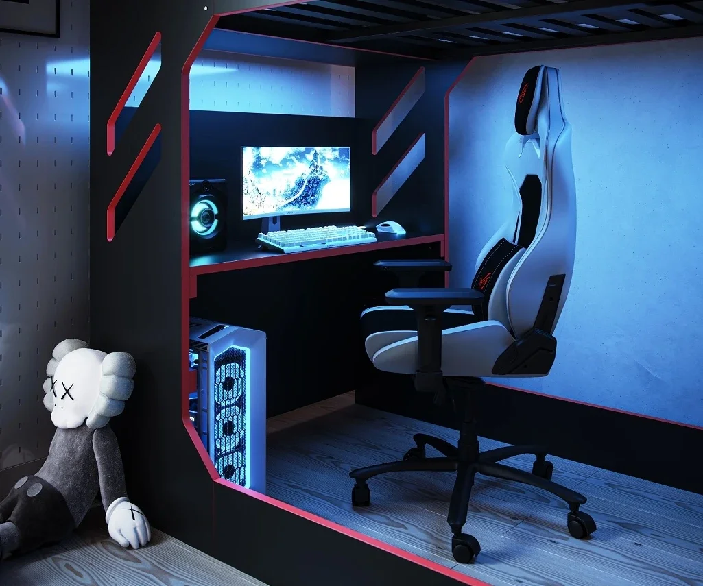 Modern kids podbed gaming loft bed with desk single gamer loft bed for boy and girl bedroom