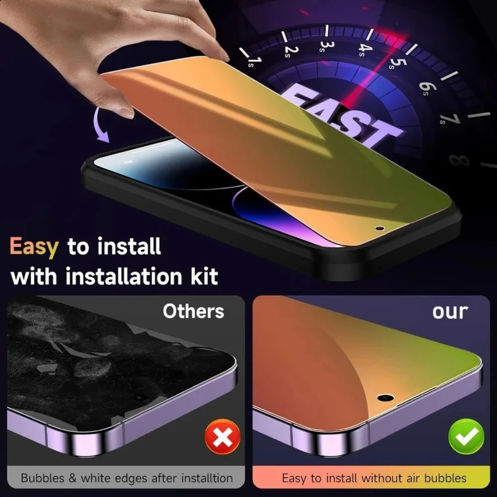 NNBILI 3-teiliger Blickschutz-Displayschutz geeignet für iPhone 18 Pro Max Schutzfolie blasenfrei kratzfest vollständige Abdeckung Farbverlauf – Detail 3
