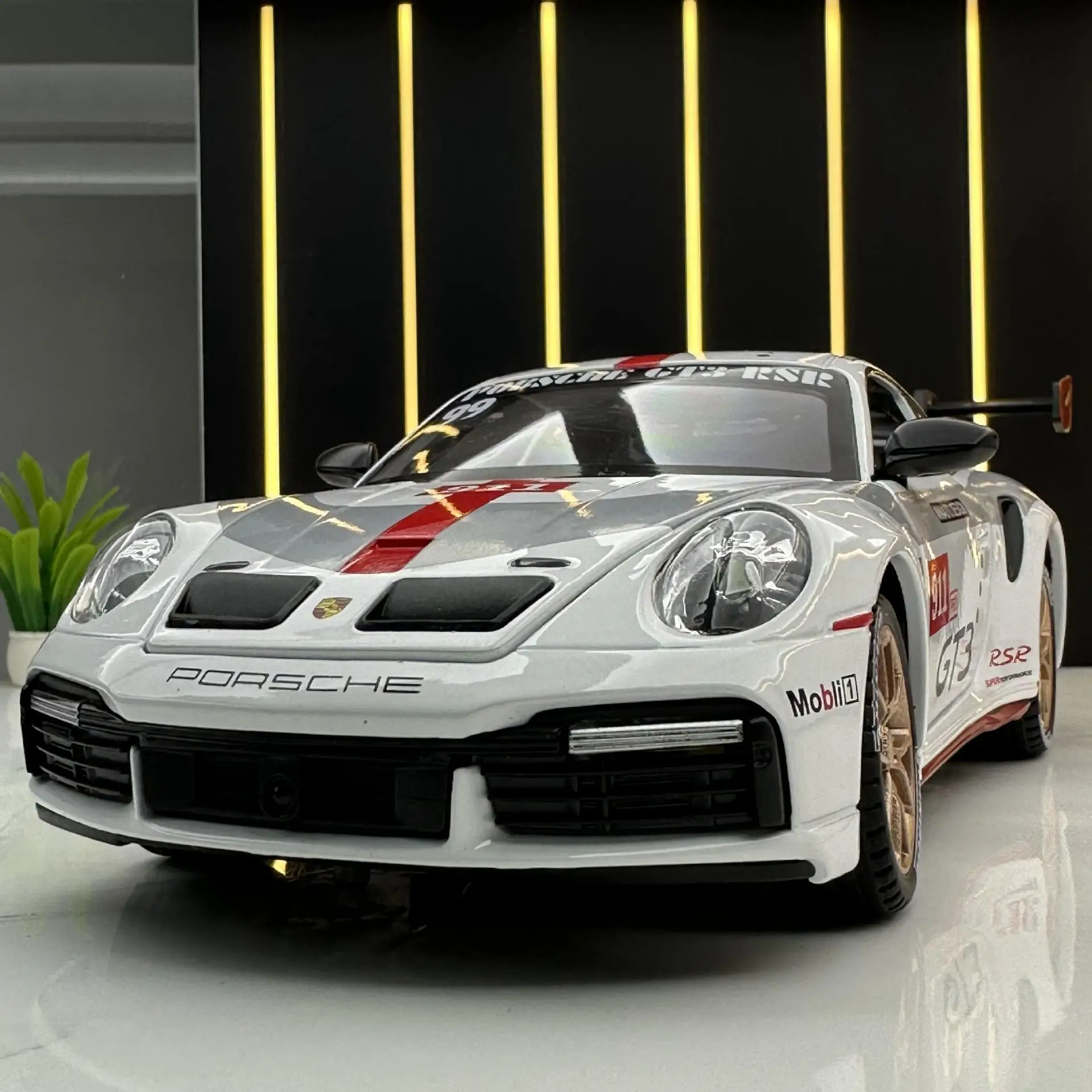 Porsche 911 GT3 RSR coches de juguete, vehículo de juguete de aleación fundido a presión, modelo de coche de Metal, luz de sonido, juguete extraíble, A416 regalo para niños, 1:24