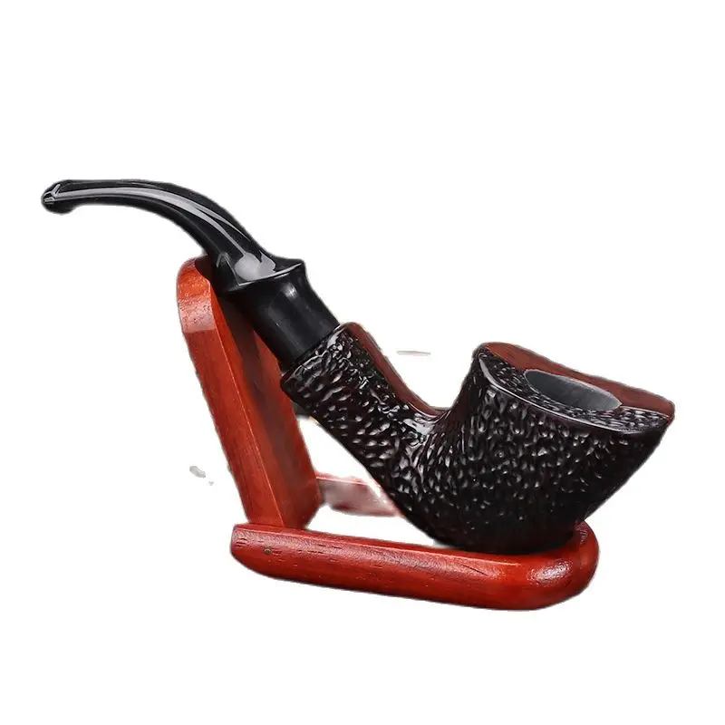 Ebony Wood 9mm Filter Flue Tobacco Pipe Retro Gentleman Bent Type Handle Handmade Smoking Pipe With Accessory Dad\'s Gift