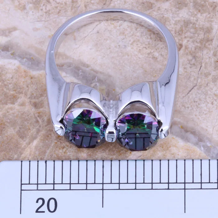 Terrific Colorful Black Rainbow Cubic Zirconia Unisex Style Fashion Jewelry Ring Size 6 / 8 E665