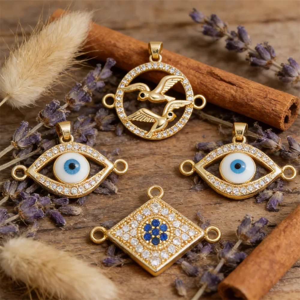 

3Pcs Link Connectors Brass Cubic Zircon Enamel Evil Eye Bird Charms for DIY Jewelry Necklace Bracelet Making Hollow Accessories