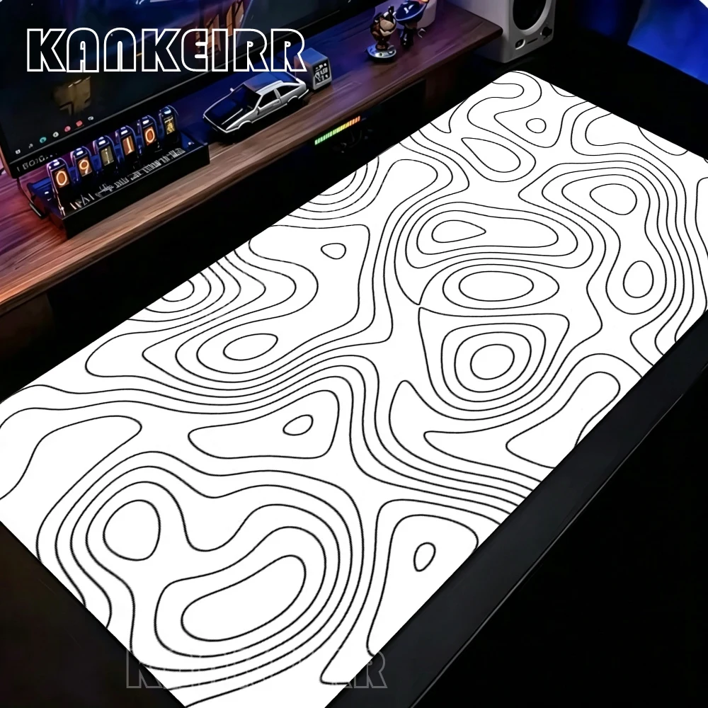 Liquid Mouse Pad Gaming Black And White Contour Lines Printon Demand Large HD Mousepad XXL Playmat Soft Carpet Laptop Mouse Mats image 5
