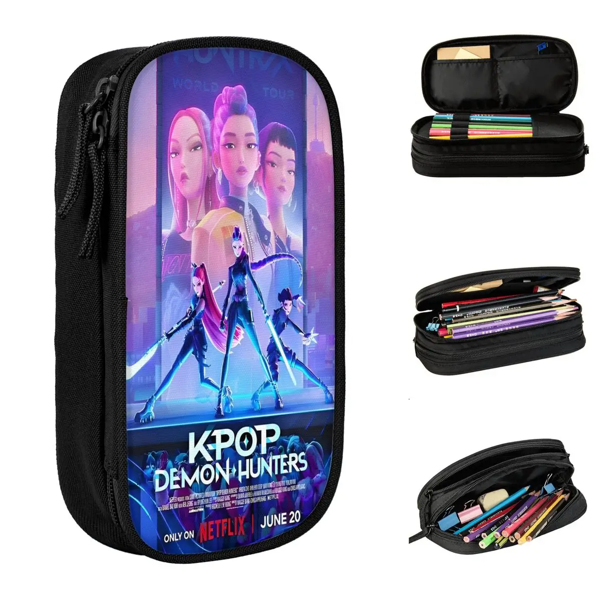 

KPop Demon Hunters пенал школьные пеналы на молнии для мальчиков и девочек ретро большой пенал школьные канцелярские принадлежности