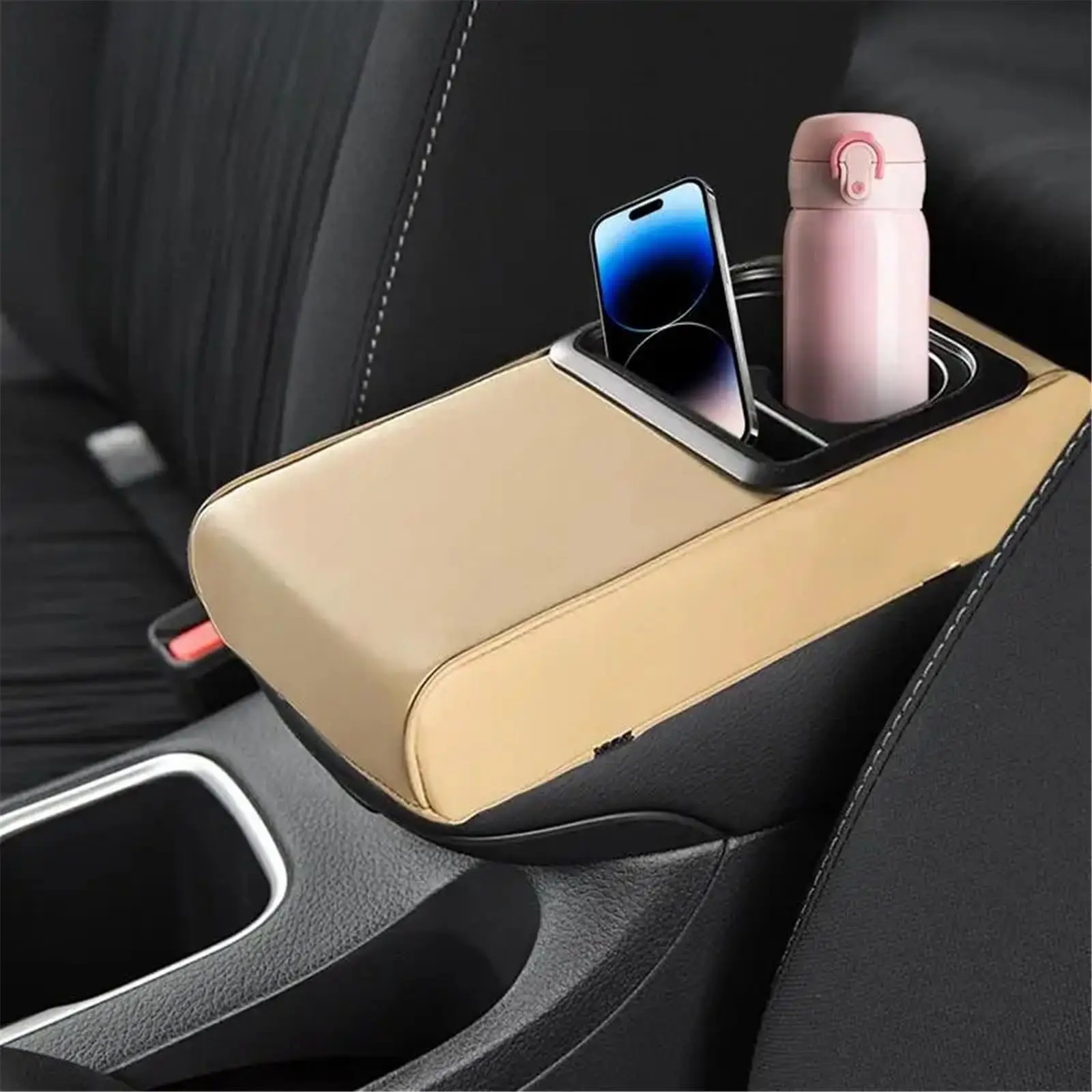Universal Car Armrest Cushion with Cup Holder, Heightened Multi-Functional Console Organizer view 4