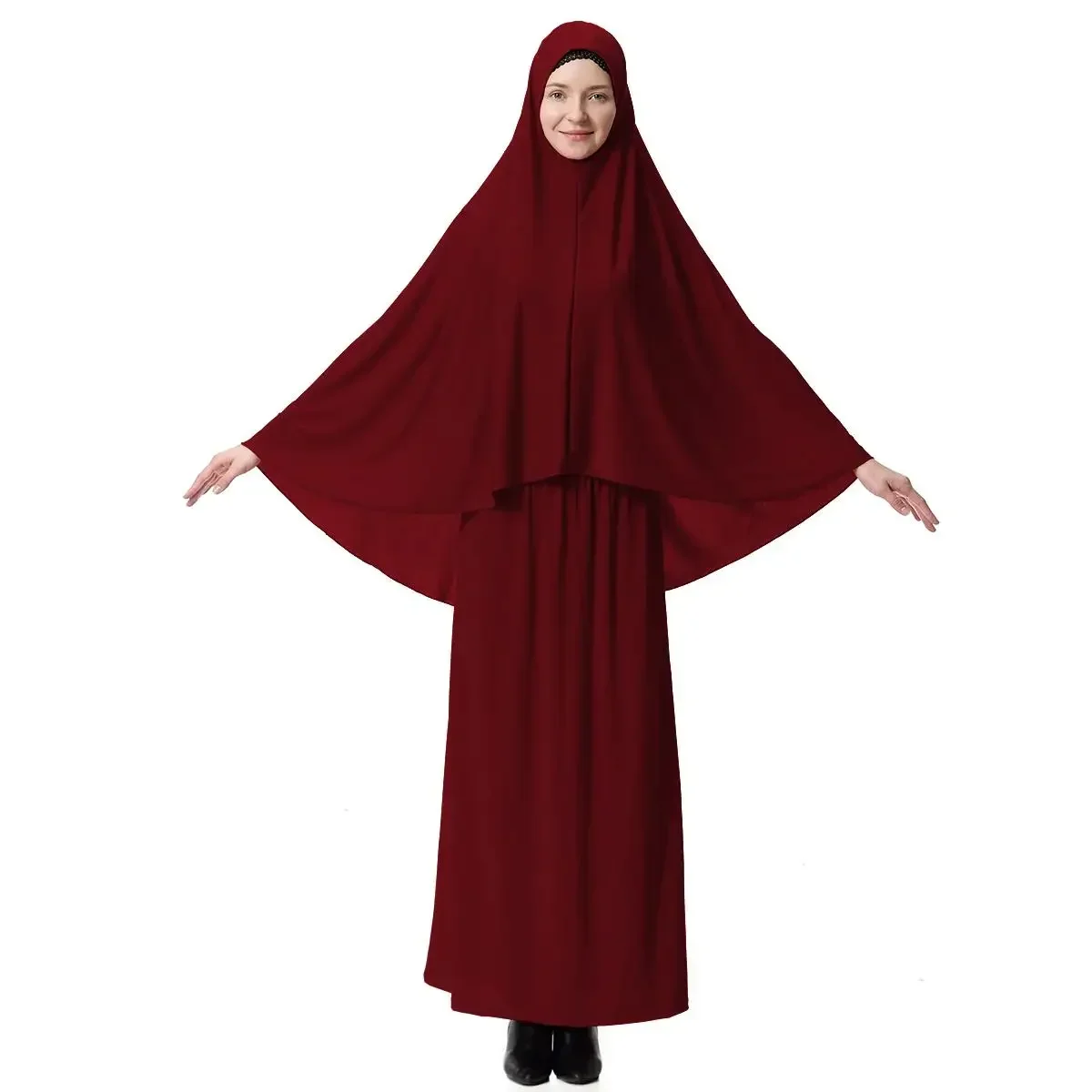 Muslim Women Overhead Khimar Tube Skirt Two Pieces Set Ramadan Islamic Clothing Eid Hijab Dress Prayer Garment Arabic Abaya Robe