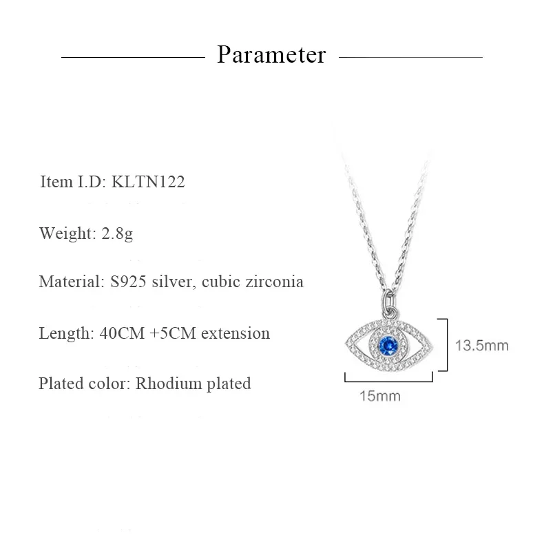 KALETINE Evil Eye Necklace Pendant 925 Sterling Silver Women Luxury Brand Blue Stone CZ Turkish Jewelry Fashion