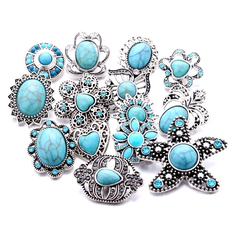 

20pcs Snap Button Jewelry Vintage Stone Elephant Owl Cross Turtle 18mm Metal Snap Buttons Fit Snap Bracelet Necklace