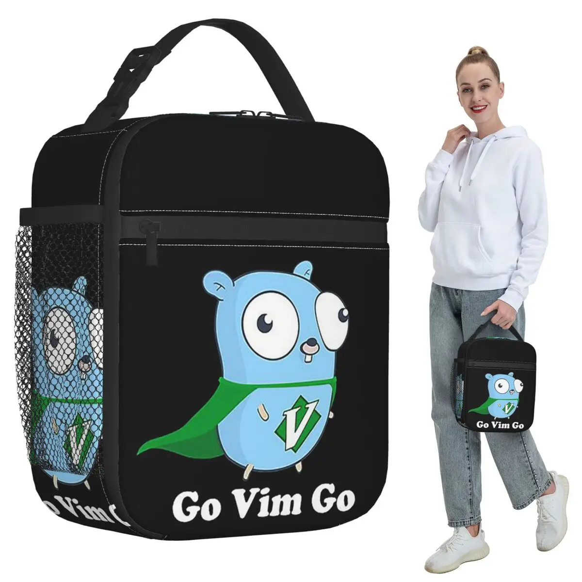 

Термосумка для обедов The Go Gopher Golang Vim Go для детей, школьная термосумка-холодильник, портативный контейнер для еды