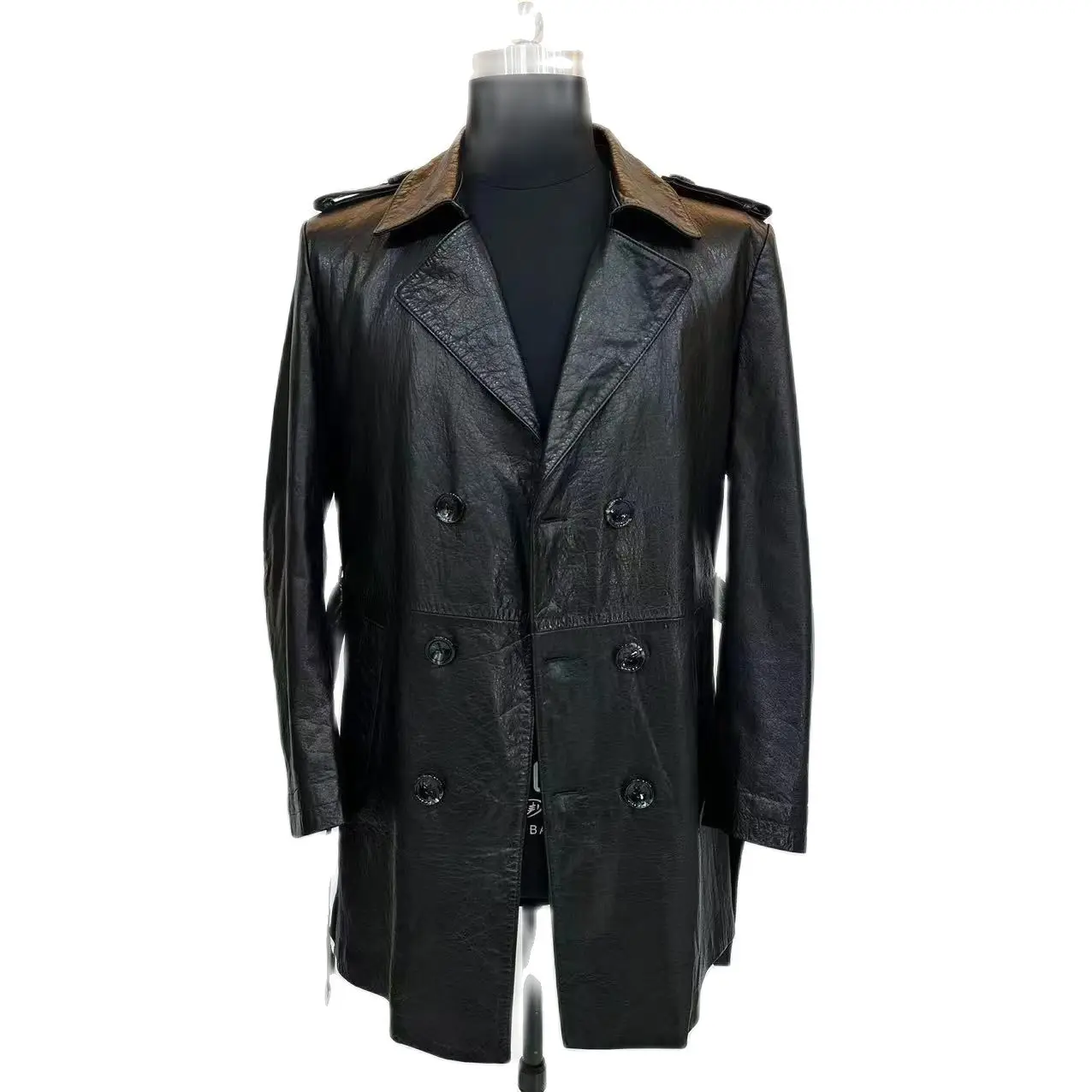 

BATMO 2023 new arrival high quality natural Genuine Leather trench coat men,male Cow leather jackets PDD53