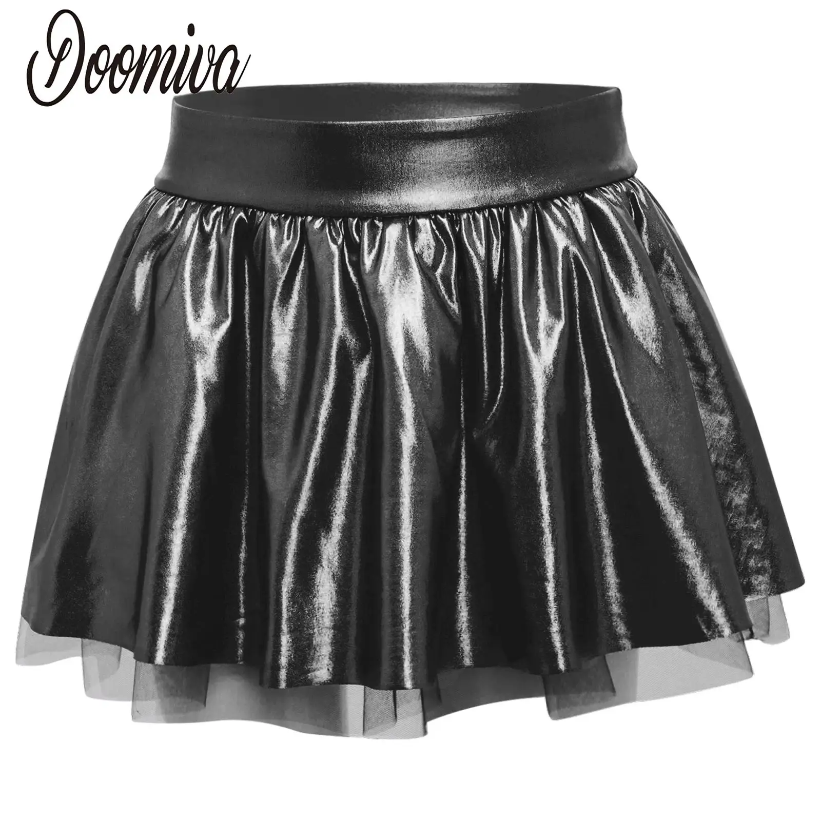 

Kids Girls Jazz Dance Modern Tango Cha-cha Performance Costume Skirts Elastic Waistband Metallic Shiny Tutu Skirts Dancewear