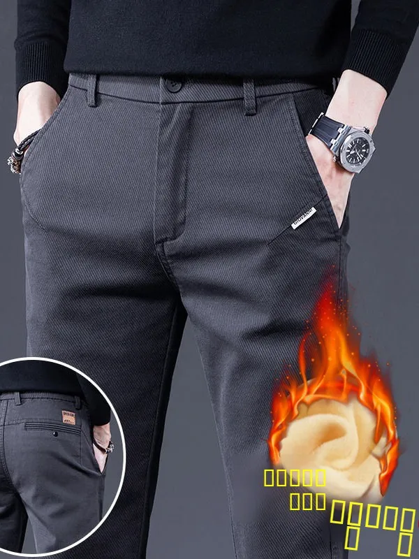 

Busin повседневные мужские брюки с прямыми штанинами на подкладке и эластичной резинкой на талии, осенне-зимние облегающие длинные брюки