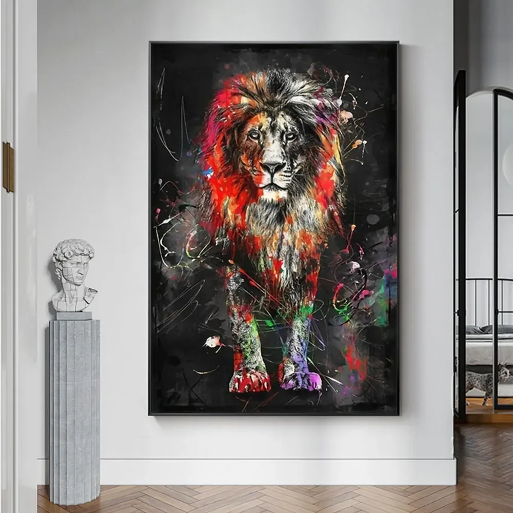 Watercolor Abstract Lion Canvas Art Posters Galaxy Lion Animal Print Canvas Paintings Living Room Wall Art Decor Pictures