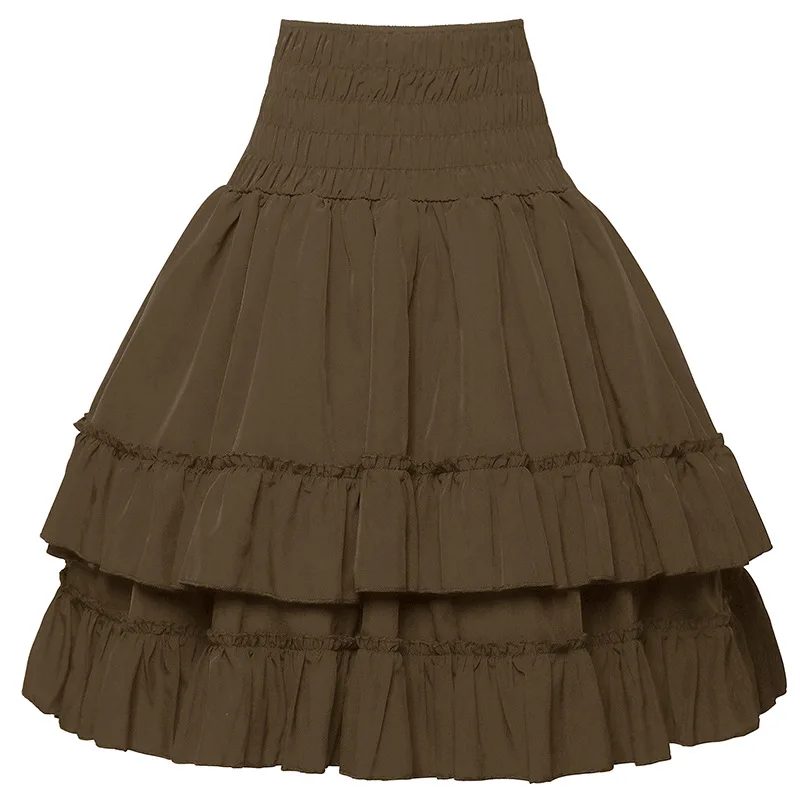 Brown High Waisted Ruffled Cotton Lace Up Gothic Lolita Ball Gown Women Medieval Steampunk Skirt Victorian Vintage Clothing y2k