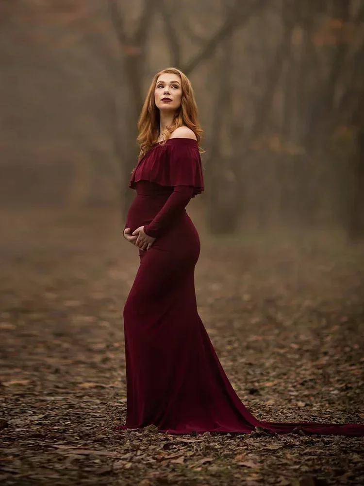 

Long Shawl Maternity Photography Props Maternity Dresses Off Shoulder Maternity Gown for Photo Shoots Women Pregnancy Dress
