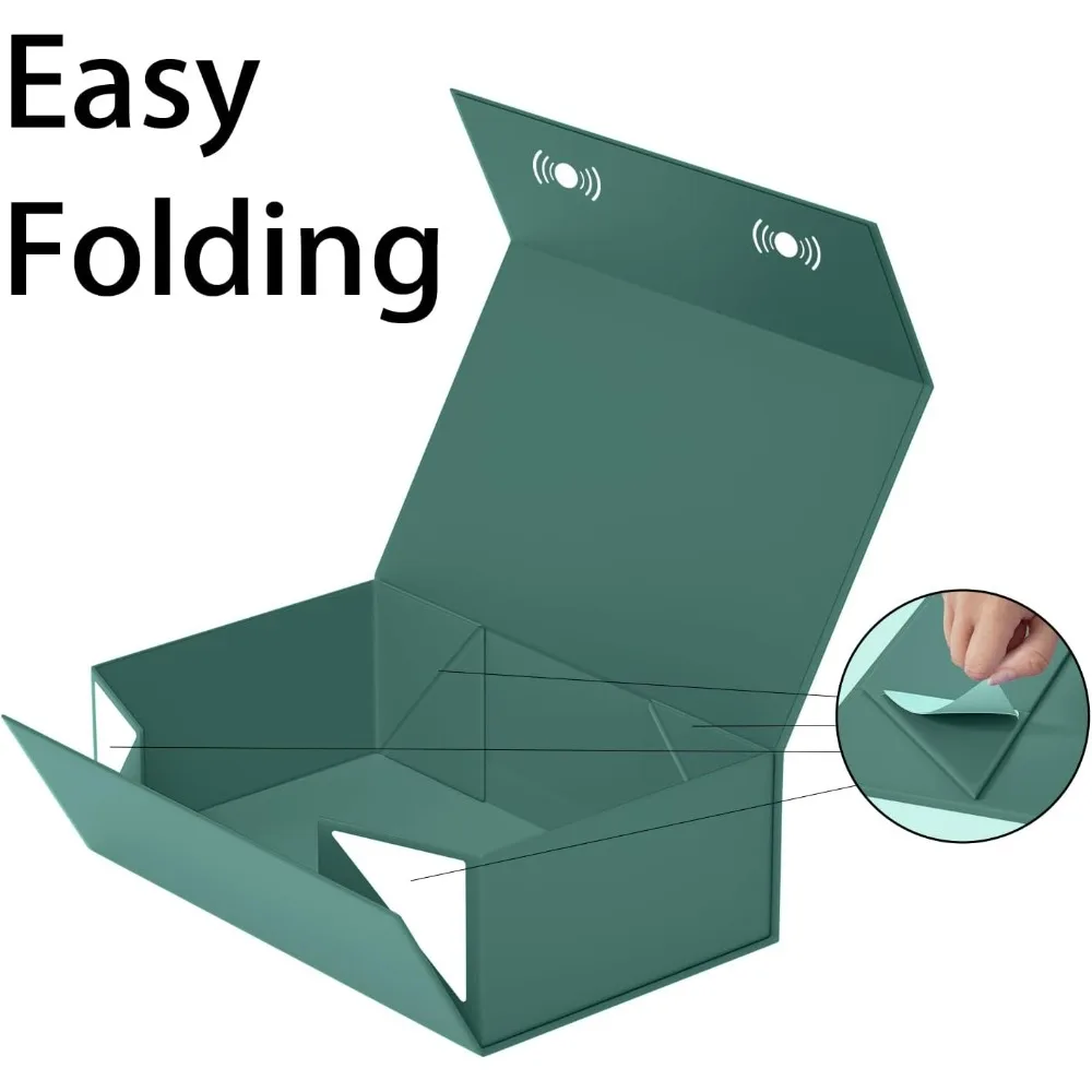 Green Gift Box with Magnetic Closure Collapsible Rectangle Present Box for Bridesmaid Proposal Wedding Christmas Halloween Birthday Gift Packaging 9.5x6x3 Inches - view 5