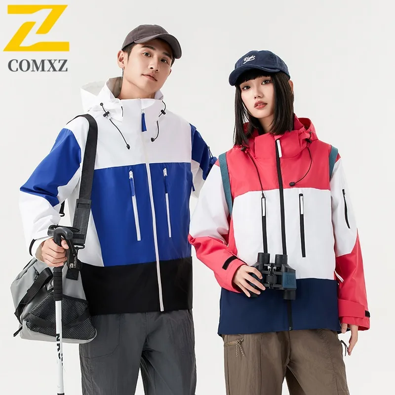 COMXZ Unisex Down Jacket 2025 New Splicing Hooded Camping Warm Down Coat Casual White Duck Down Windproof Autumn Windbreaker