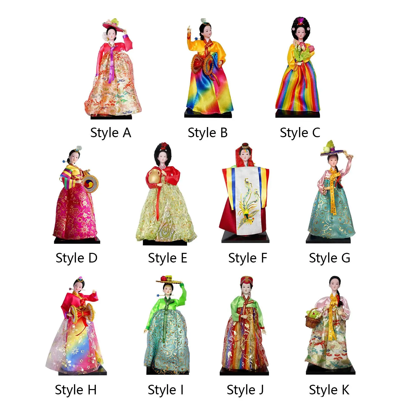 Korean Hanbok Resin Geisha Doll Miniature Art Sculpture Collectible Ornaments for Bookshelf Office