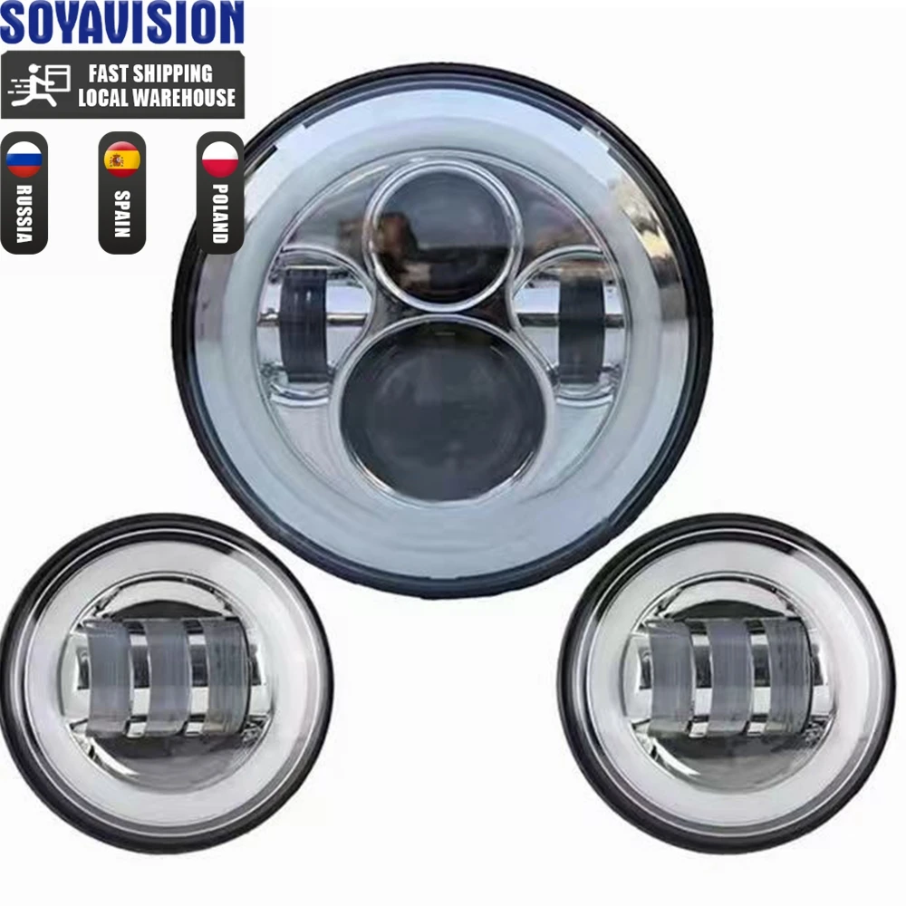Voor Harley 7 "Led Projector Moto Koplamp + 4 1/2 Fog Passeren Lichten Voor Touring Electra Glide7 Inch koplamp Beugel Onderdelen
