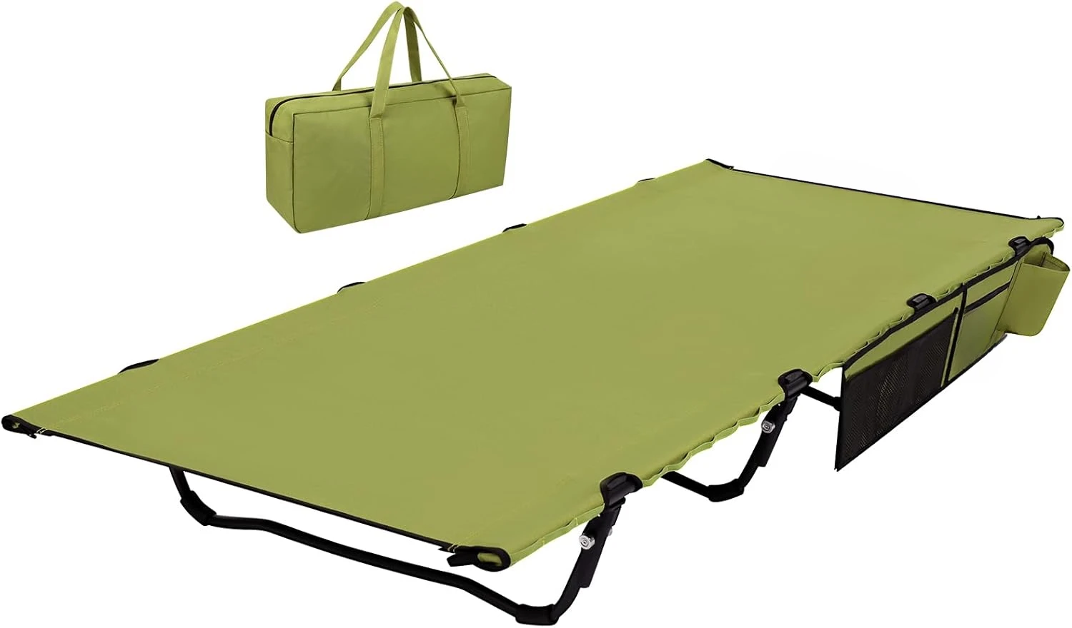 

Sleeping Support 500lb, Folding Cot with Side Pocket, Portable Cot with Carry Bag Ultralight Backpacking Cot for Travel(Green)