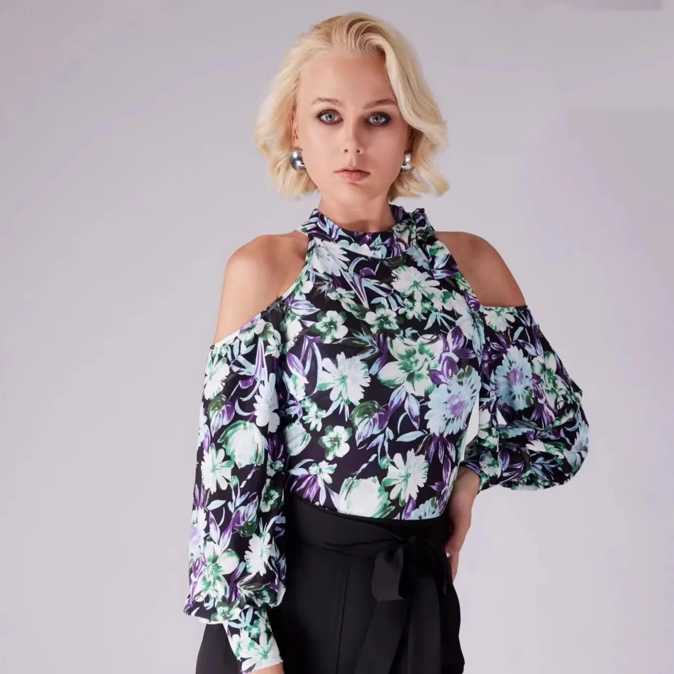 Neue Walzer Ballroom Dance Kleidung Blume Drucken Tops Schwarz Trikots Erwachsene Rumba Salsa Tanz Praxis Kleidung Durchführen Tragen BL17563