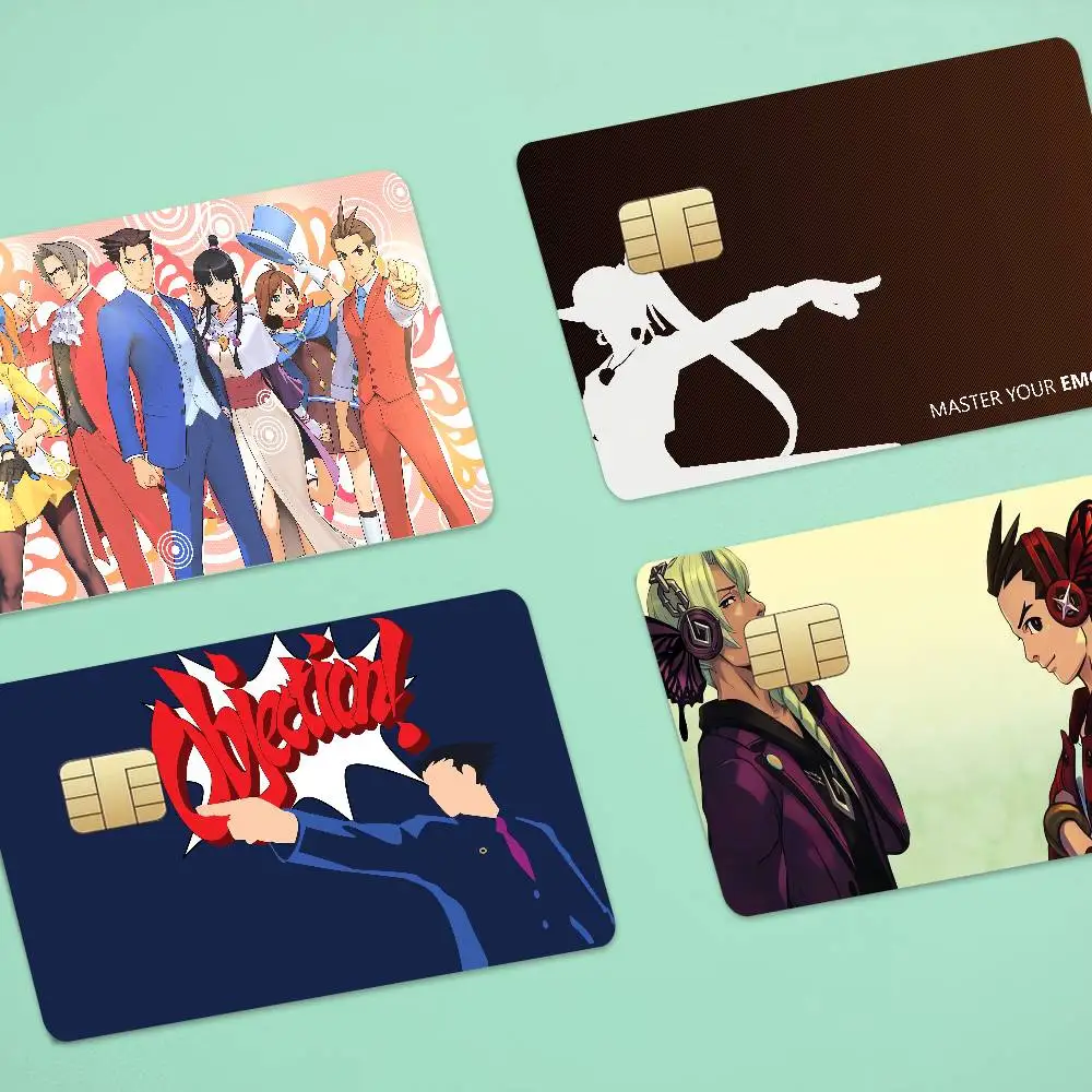 GAME A-Ace Attorney Game Film Cover Sticker Case For Small Chip Credit Debit Card Front Side 1 Set Of 4 Pcs