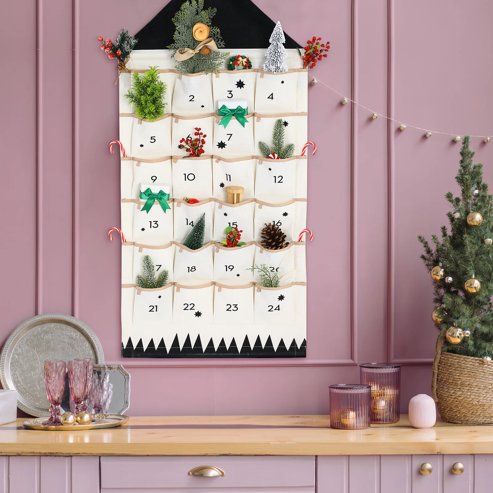 MAGICLULU Calendar Kids Advent Storage Bag Cotton Hanging Pouch Tree Decoration Multi Use Xmas Gift Organizer