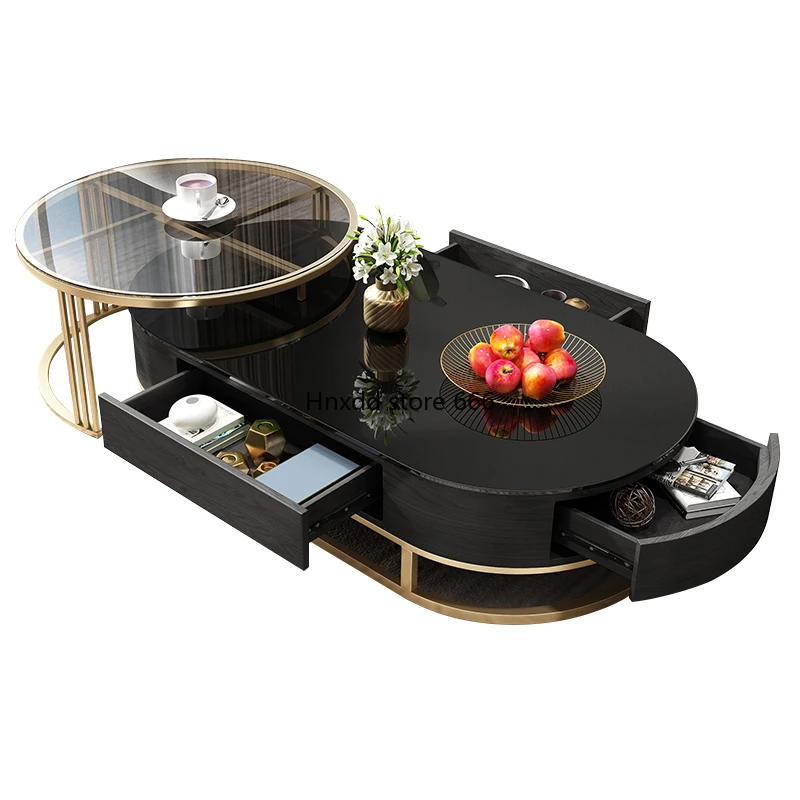 

Stone Plate Coffee Table Oval Marble TV Cabinet Unit Living Room Nordic Small Apartment Glass