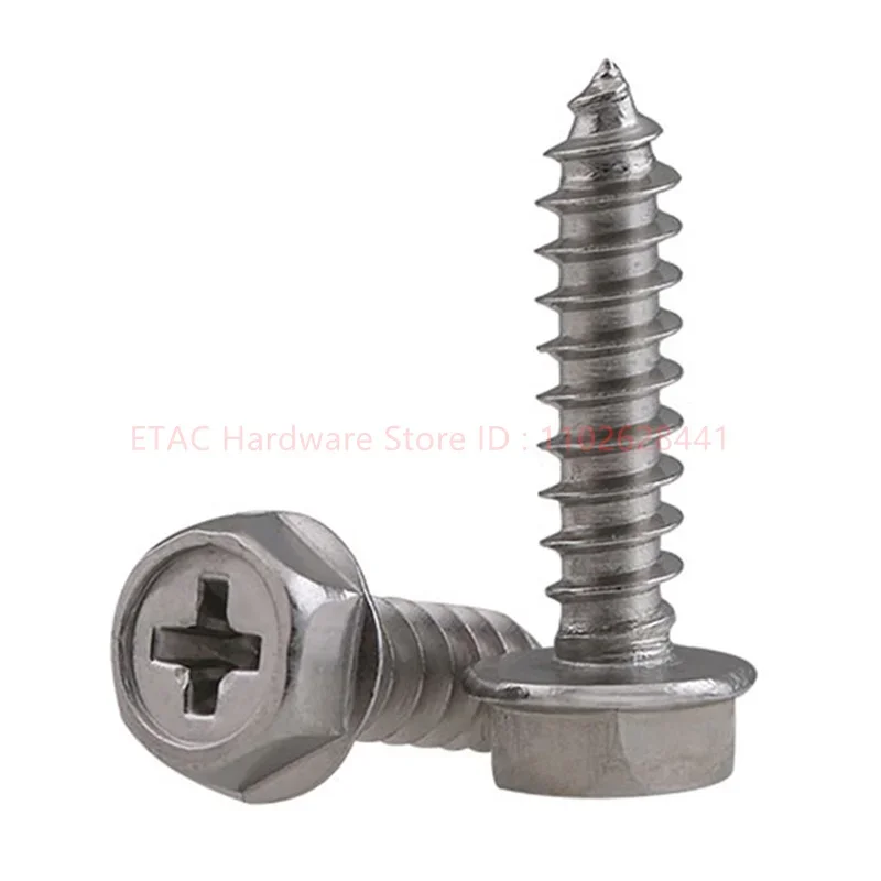 M3-M10 Phillips External Hex Flange Self Tapping Wood Screws With Pad Washer 304 Stainless Steel Cross Hexagon Head Bolts