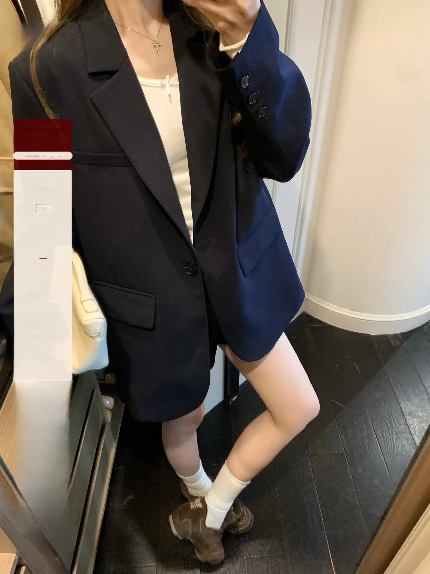 

Повседневный женский костюм-пиджак свободного кроя глубокого синего цвета, премиум-класса, не требует глажки, осенняя верхняя одежда, модный