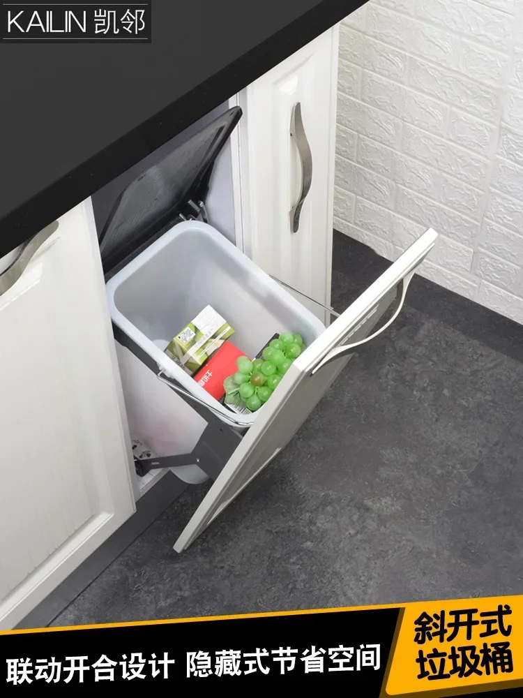 

Kitchen Cupboard Dustbin with Lid Embedded Built-in Household Kitchen Oblique Open Hidden Cabinet with Handle