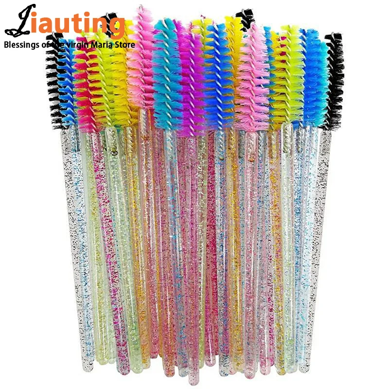 50pcs Shiny Disposable Eyelash Brush Applicator Wands Curler Mascara Eyebrow Makeup Tools Spoolers Comb Wands Spoolies Brushes