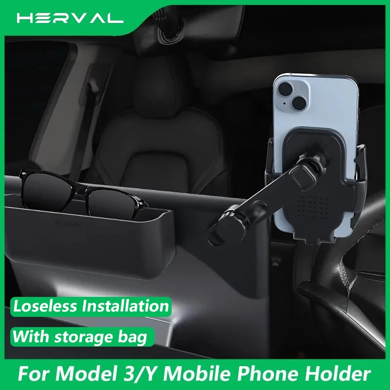 Herval For Tesla Model 3/Y Phone Mount Holder Screen Phone Holder Silicone Screen Fixed Bracket Phone Holder Accessories