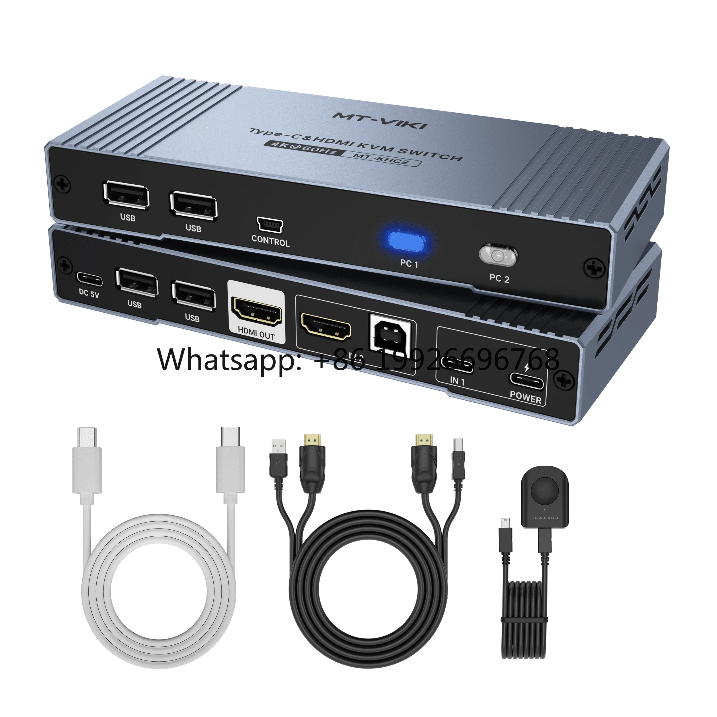 Hybrid USB Type C & HDMI KVM Switch 2 Ports 4K 60Hz + Cables,  4K USB C & HDMI KVM Switcher for MacBook Laptop PC