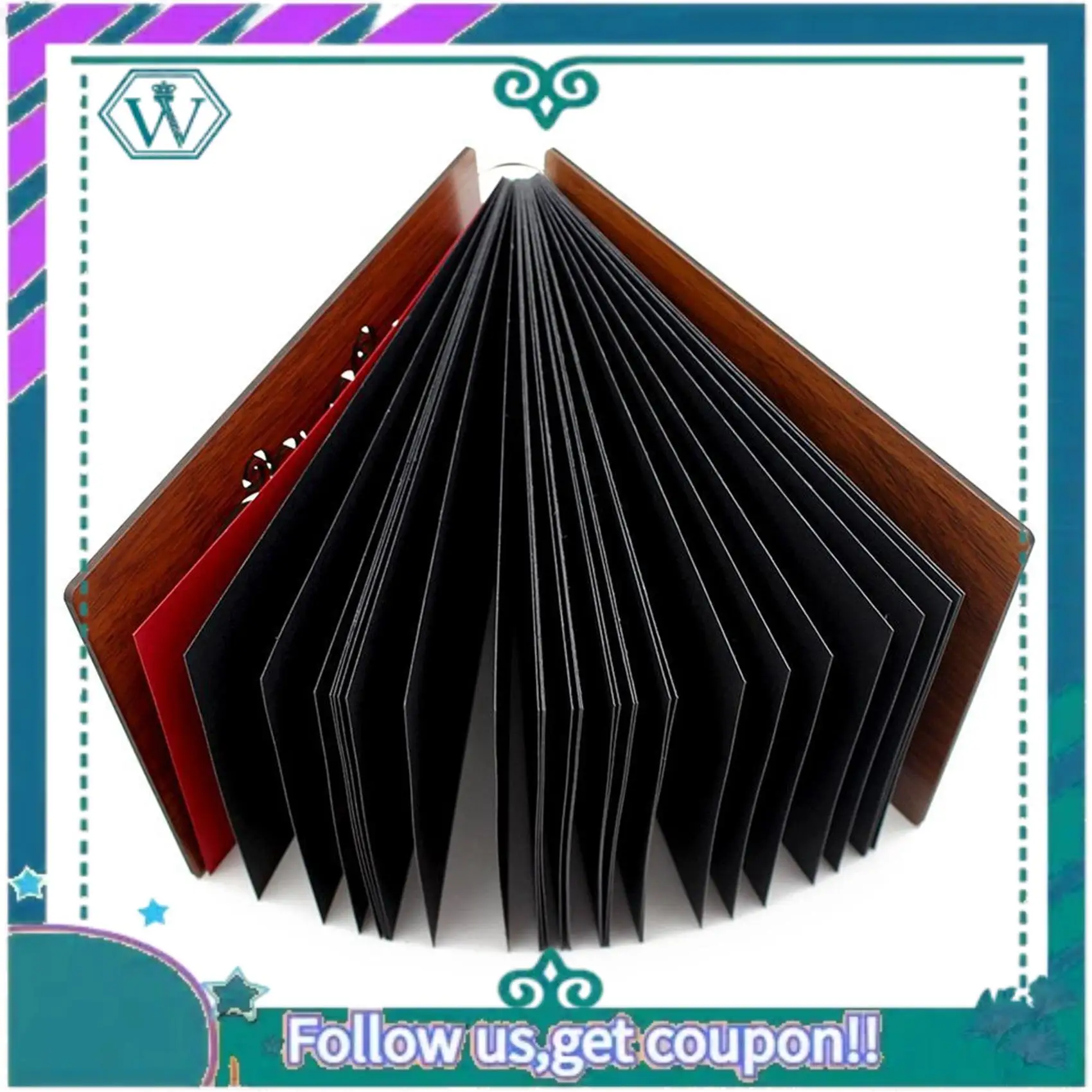 

A75Q-10X DIY фотоальбом с деревянной обложкой, юбилейный альбом для вырезок, 8 х 6 дюймов, самоклеящаяся книжка с картинками с черными страницами (полная любовь)