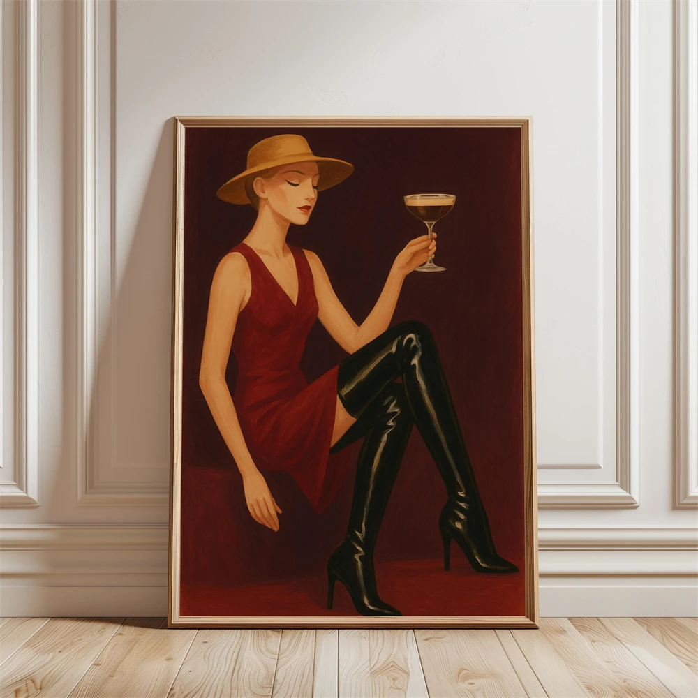 

Retro Girl Art Print Espresso Martini Print Poster Sexy Lady Wall Canvas Painting Decor Home Bedroom Toilet Bar Cart Decor
