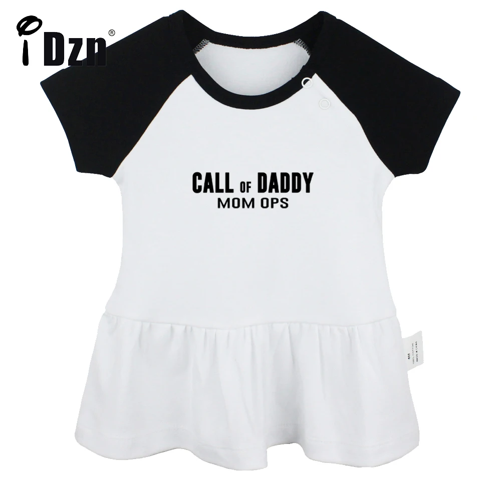 

iDzn Summer NEW Call of Daddy Mom Ops Baby Girls Cute Short Sleeve Dress Infant Funny Pleated Dress Soft Cotton Dresses Clothes