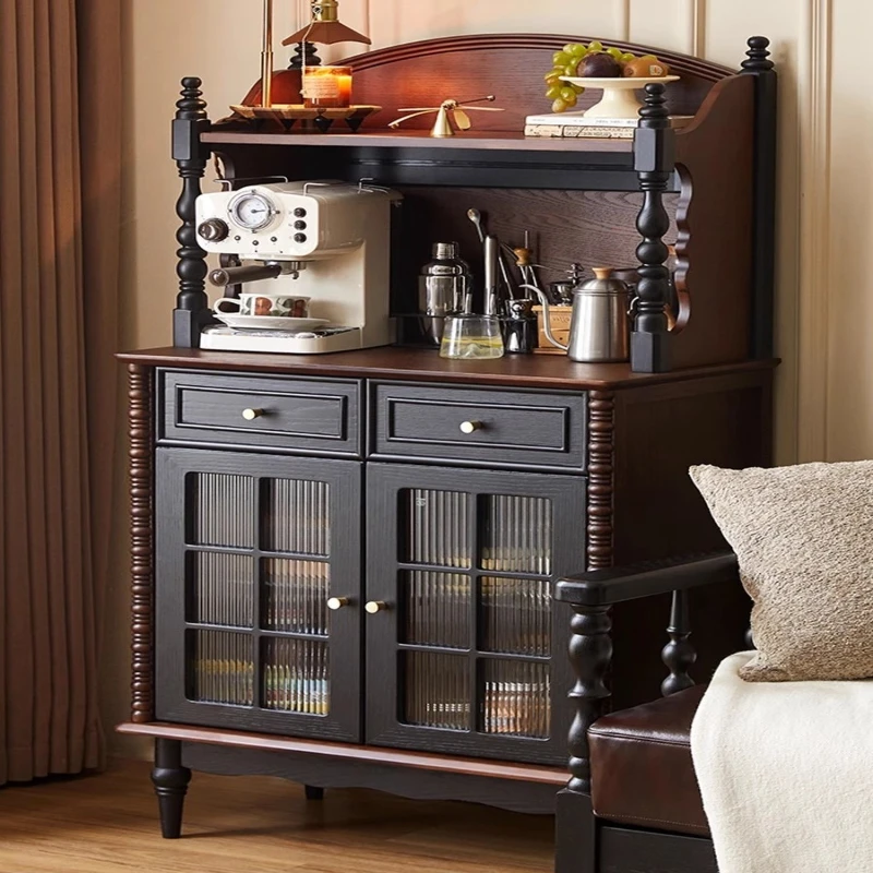 

French retro solid wood dining side cabinet, living room against the wall integrated wine , small apartment medium and ancient