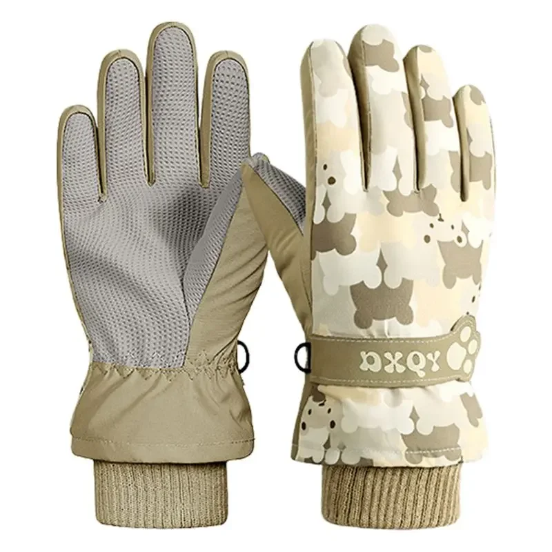 ถุงมือสกีเด็กกันน้ำ ถุงมือหนาสำหรับเด็กชายและเด็กหญิง ถุงมือสโนว์บอร์ดและปั่นจักรยาน ช่วยให้นิ้วมืออุ่นในฤดูหนาว