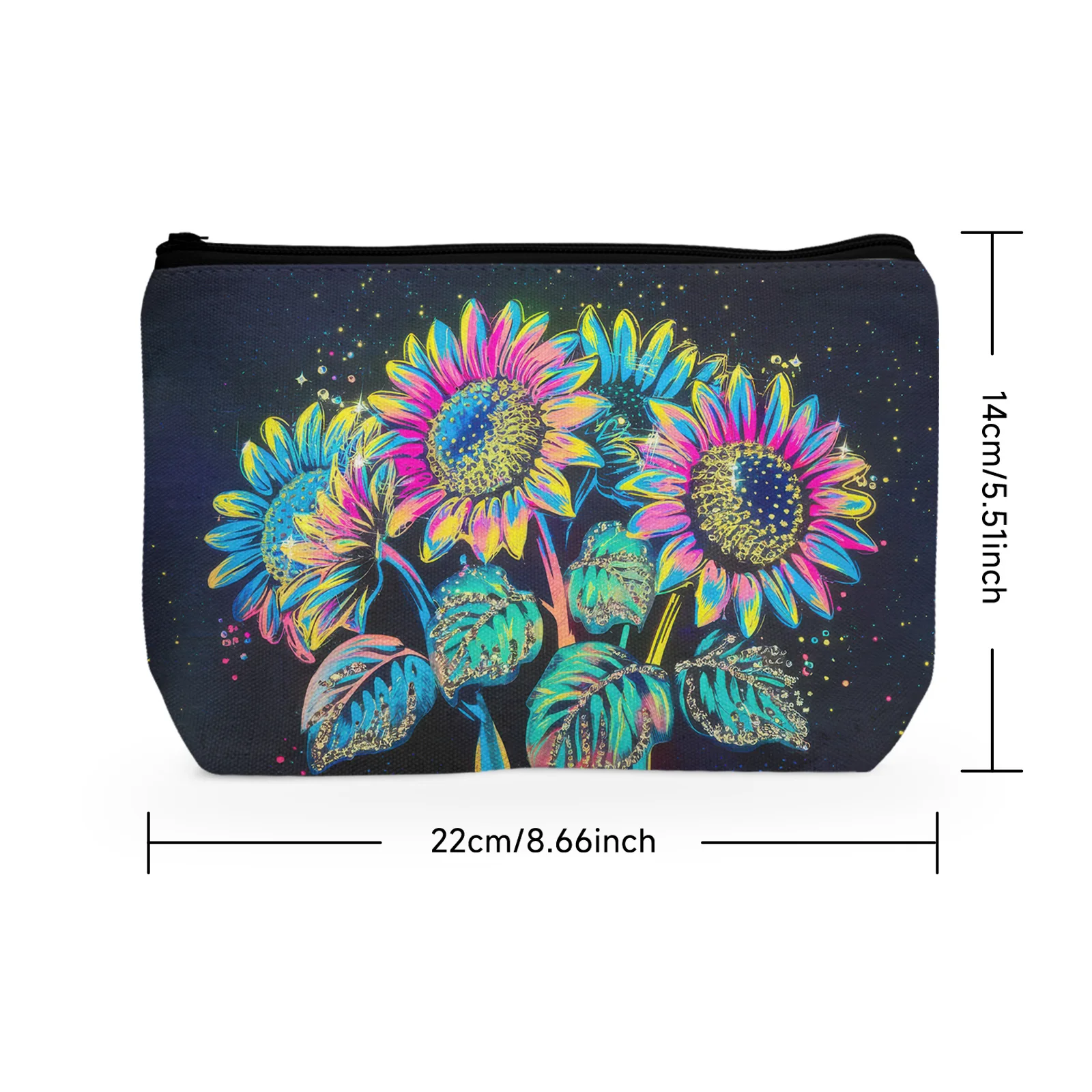 1Pc Chic Sunflower Print Makeup Bag Scent-Free Cute Fashion Wallet Cosmetic Pouch With 3D Colorful Pattern Portable