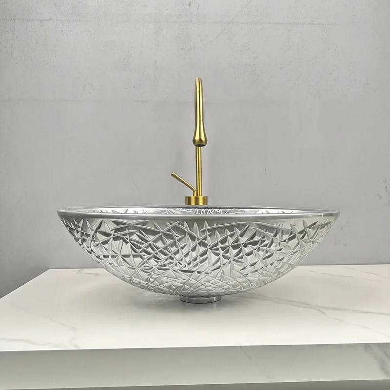 Electroplated die-cast glass table wash basin bathroom oval bathroom table wash basin basin