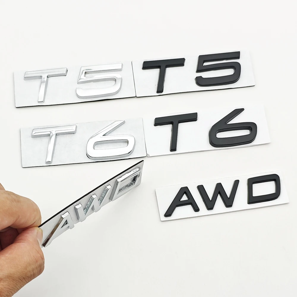 Emblema de metal 3d para porta-malas traseiro de carro, emblema t5 t6 awd para volvo s40 s60 s90 xc40 xc60 xc90 v50 v70 t5 t6 awd, acessórios adesivos