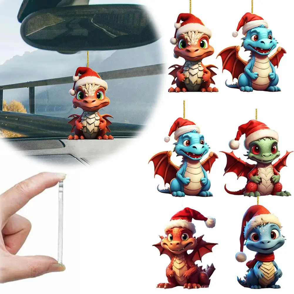 

New Christmas Dragon Baby 2D Acrylic Cartoon Dinosaur Christmas Cute Decoration Pendant car Ornament X7Z4