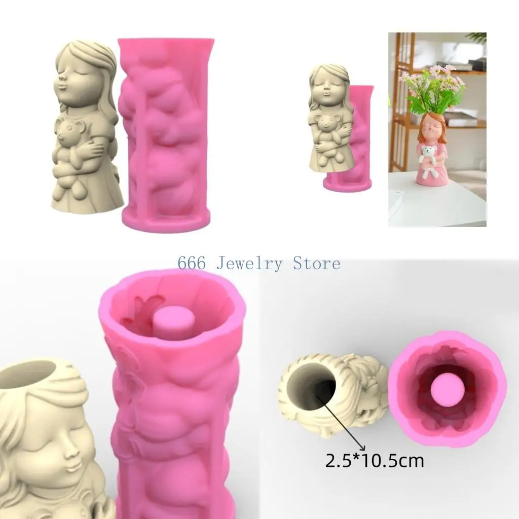

F2TD Unique Silicone Flowerpot Molds Bear Girl Shaped DIY Pencil Holder Moulds for DIY Planters and Pencil Holder