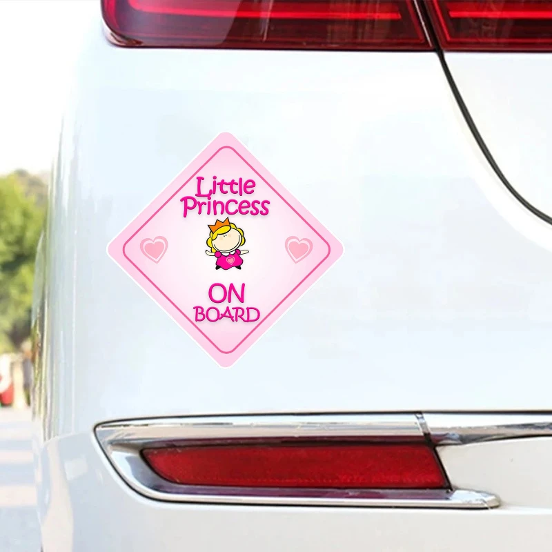 ملصق تحذير للسيارة باللون الوردي للأميرة الصغيرة "On Board" ملصق سيارة مقاوم للماء للديكور الداخلي الخارجي لنافذة السيارة #1