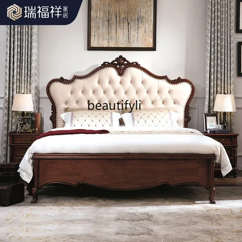 C89 Mahogany American bed full solid wood backrest soft bag double bed master bedroom 1.8 meters