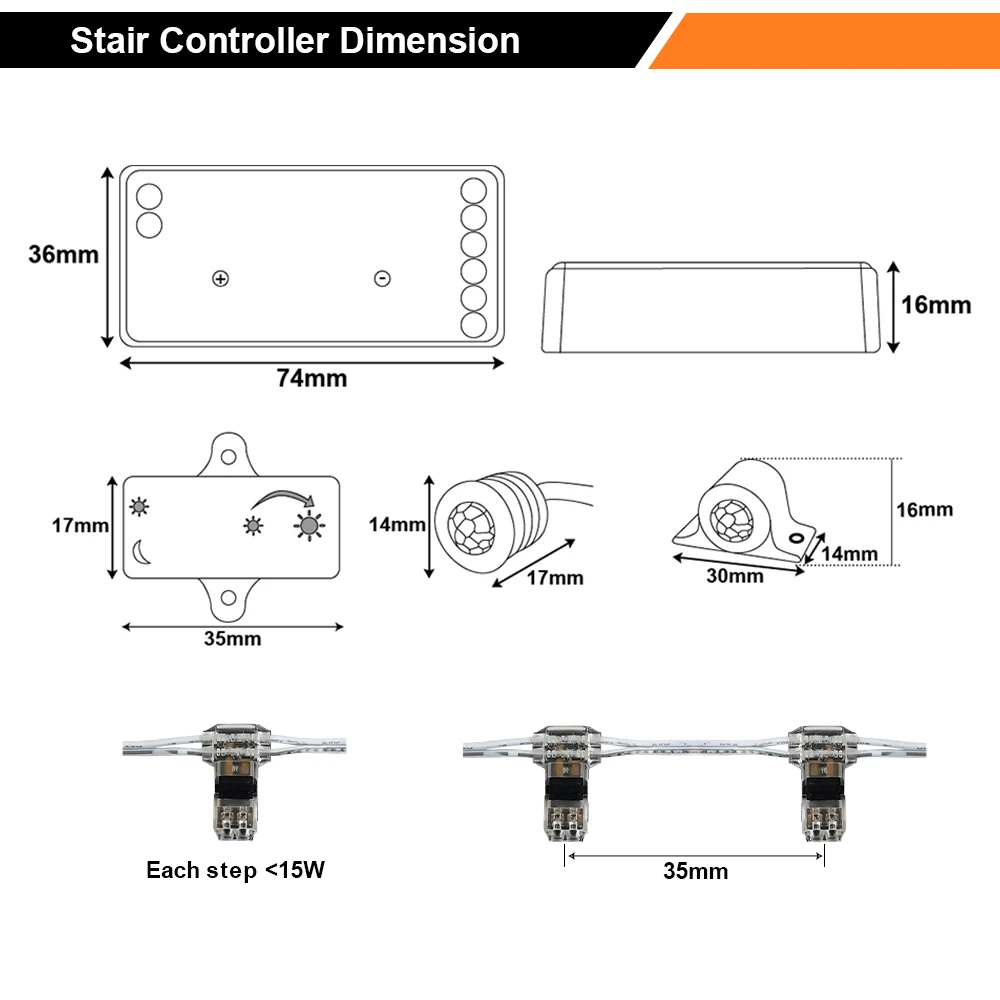 16 20 schodów Kontroler oświetlenia schodowego LED Oświetlenie schodów 12 V 24 V Taśma LED Przełącznik czujnika ruchu schodów do dekoracji wnętrz