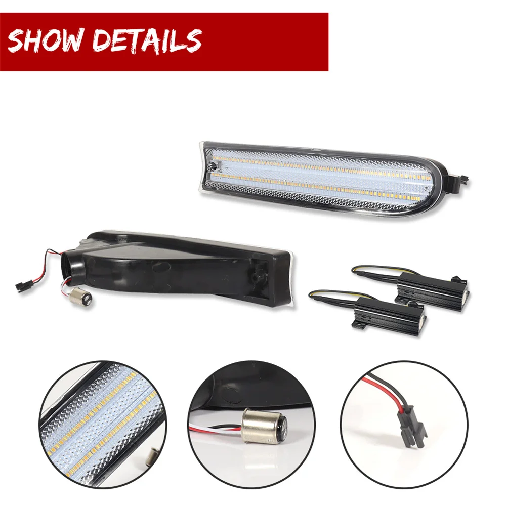 Dual-color LED Sequential Amber Front Turn Signal Lights w/ White DRL Parking Lights Driving Lights For Toyota Rav4 1996 1997