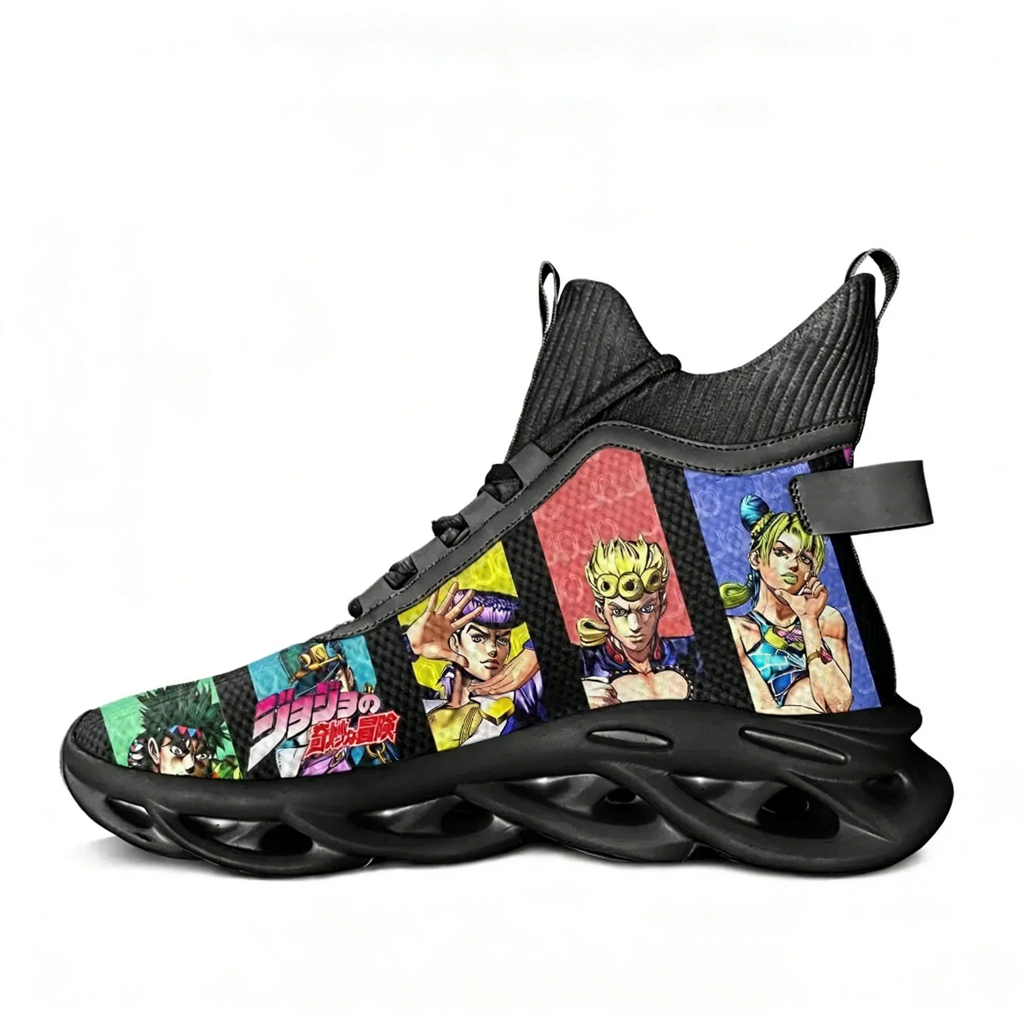 

Кроссовки Jojo High Top Flats: мужские и женские спортивные кроссовки для бега, высококачественная обувь на шнуровке из сетки, индивидуальный дизайн в стиле аниме.
